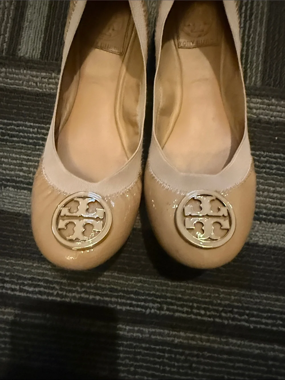 Tory Burch Blush Patent Leather Logo Ballet Flats